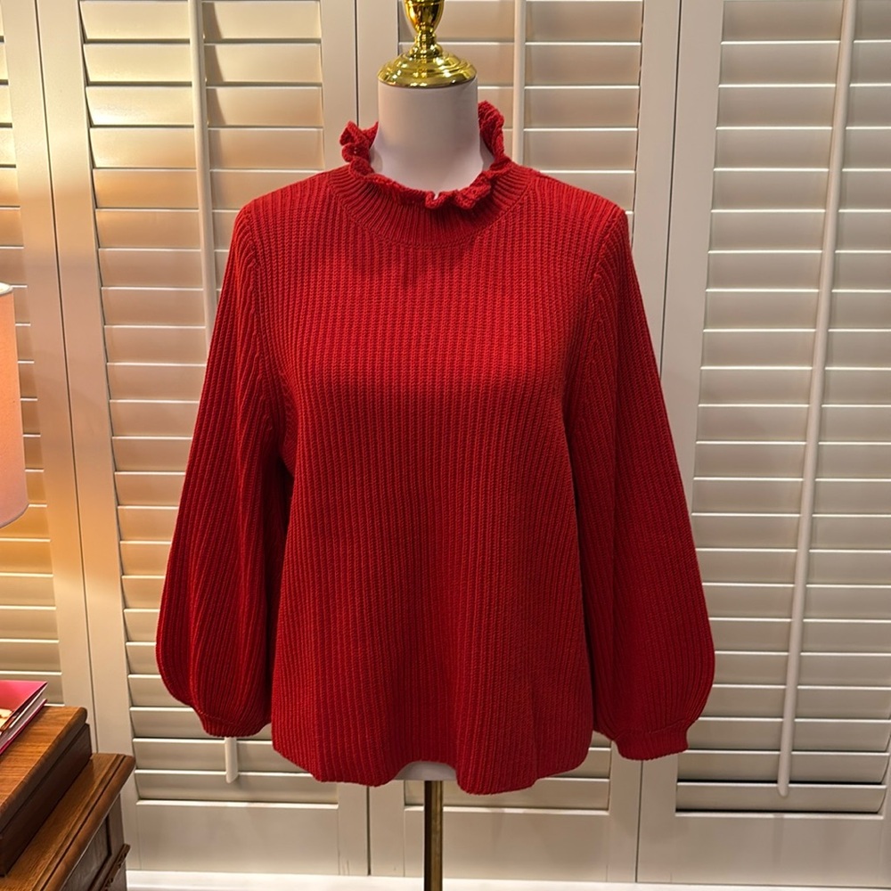Tuckernuck Red Ruffle Neck Sweater